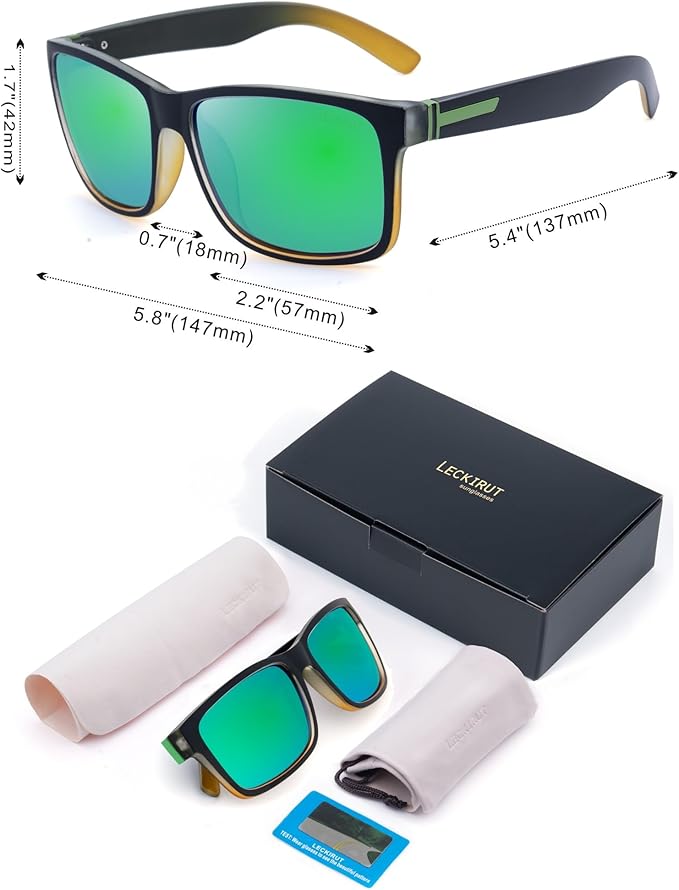 LECKIRUT Vintage Polarized Sunglasses for Men Women Retro Oversized Square Mirror Sun Glasses