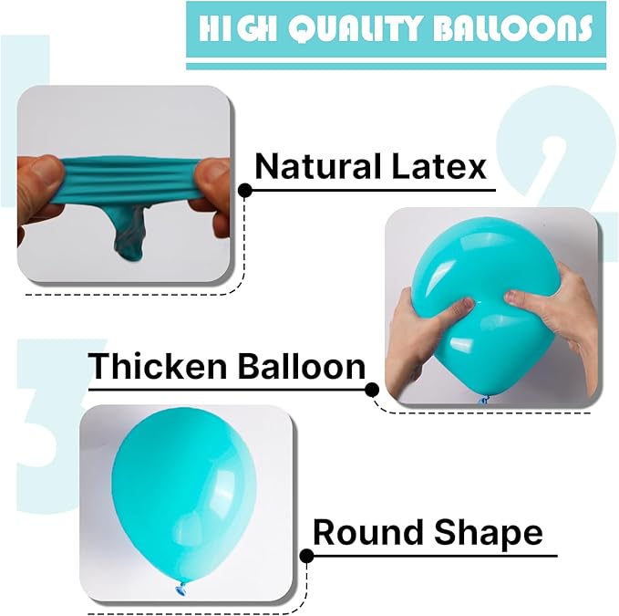 PartyWoo Teal Balloons, 100 pcs Teal Blue Different Sizes Pack of 36 Inch 18 Inch 12 Inch 10 Inch 5 Inch Turquoise for Balloon Garland or Balloon Arch as Party Decorations, Teal-Y69