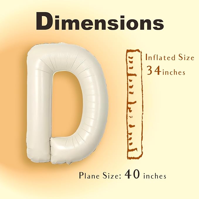 SUWEN 40 Inch Cream Large D Letter Balloons Big Foil Helium Letter Balloons A-Z Jumbo Mylar Happy Birthday Party Decorations for Girl Anniversary Party Supplies