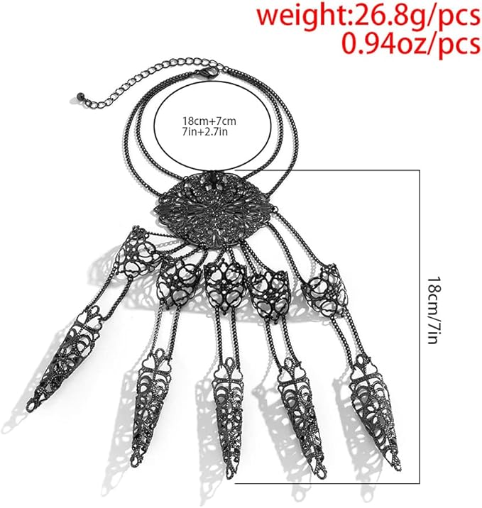 Octwine Pack of 1 Halloween Ancient Queen Finger Nails Tip Claw Bracelet Belly Dance Hand Chain Cosplay Vintage Bracelet for Women (Black)