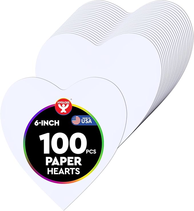 Hygloss Heart Shape Paper Cut-Outs for Arts & Crafts-Many Creative Uses-Valentine’s Day Activities-6 Inches-100 Pcs, White