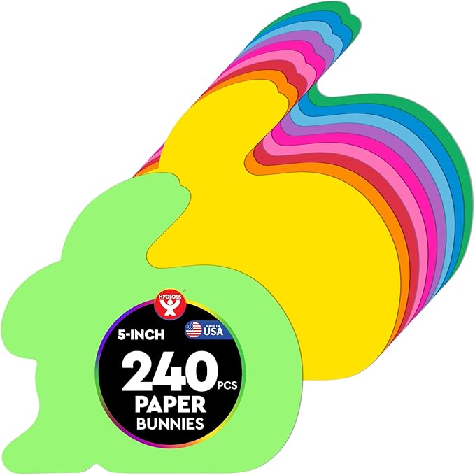 Hygloss Bunny Shape Paper Cut-Outs for Arts & Crafts-Many Creative Uses-Easter Activities-Assorted Vibrant Colors-5 Inches- 240 Pcs