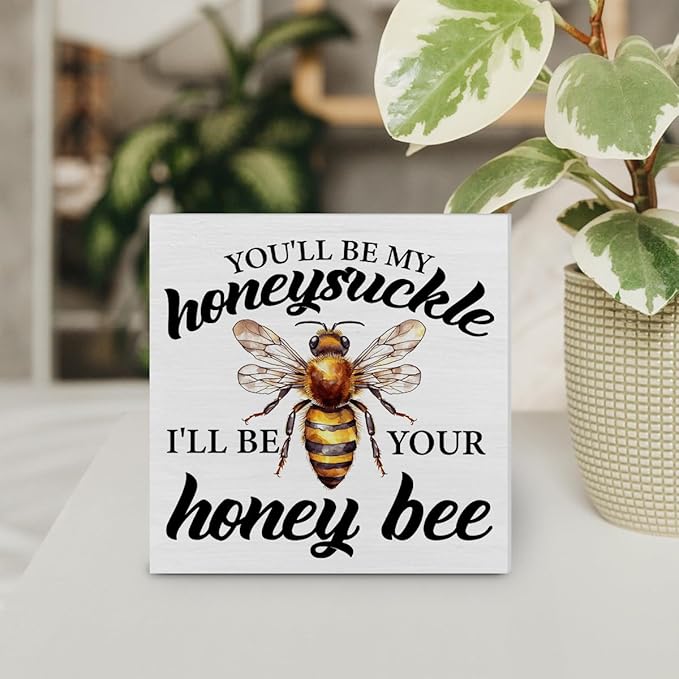 Summer Decorations Honey Wood Block Sign Farmhouse Summer Decor for Home Desk Table Shelf 5 x 5 Inches