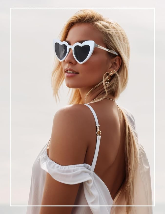 8 Pack Heart Sunglasses Vintage Cat Eye Heart Glasses Retro Bachelorette Bride Sunglasses Bulk for Women