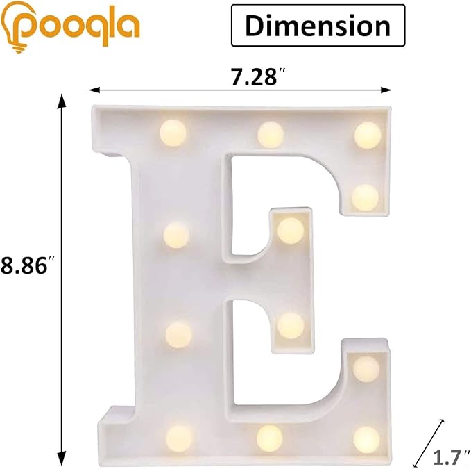 Pooqla LED Light Up Letters, Warm White and Colorful Lighted Marquee Letters with Remote, Lighted Letter for Party Birthday Decorations, Gift for Girls Boys Night Light, Wedding Home Decor, Letter E