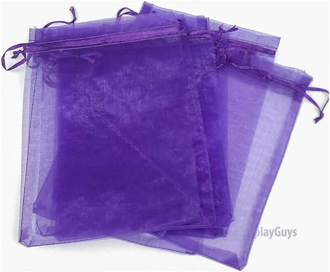 TheDisplayGuys 48-Pack 2" x 2-3/4" Purple Sheer Organza Gift Bags with Drawstring, Goodie Bags for Jewelry, Candy Bags, Treat Bags, Wedding Favors Small Mesh Bags