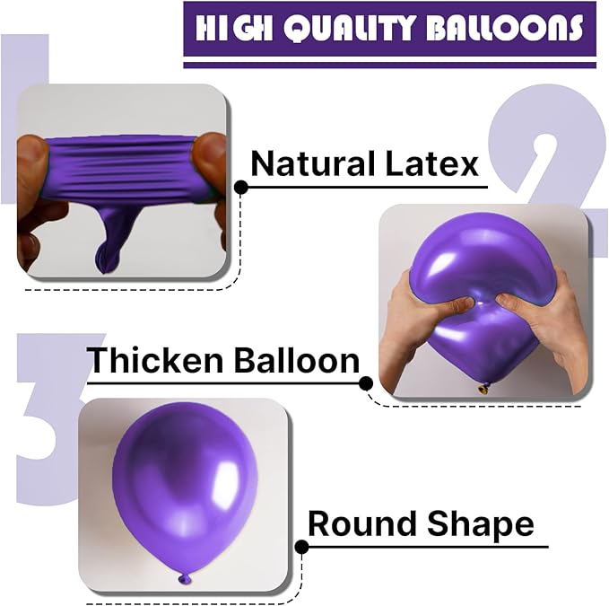 PartyWoo Metallic Purple Balloons 50pcs 12 Inch Chrome Purple Latex Helium Balloons for Mardi Gras Graduation Wedding Bachelorette Baby Shower Anniversary Birthday Party Decorations Purple-G105