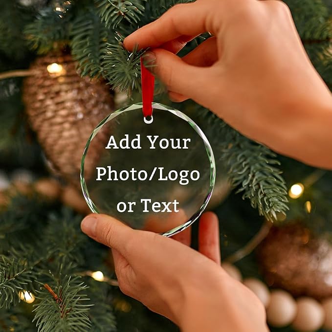 Personalized Round Christmas Crystal Glass Ornaments Custom 2025 Photo Name Ornament for Christmas Tree Decorations for Couple Family Friends Boys Girls