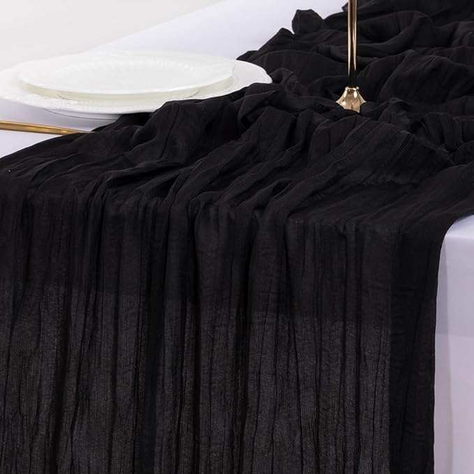 Socomi 3pcs Black Halloween Cheesecloth Table Runner Boho Rustic Gauze 120 inch 10FT Cheese Cloth Runner for Wedding Party Baby Shower Birthday Home Decor Holiday Decorations