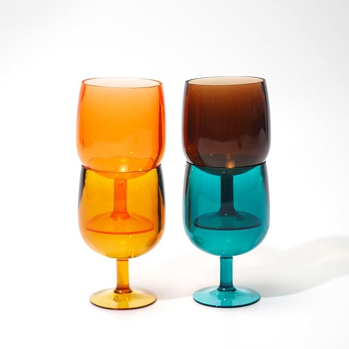8-Piece Colorful Plastic Stackable Drinking Cup Set - 8.5 oz Wine Goblets, Reusable, BPA-Free, Dishwasher Safe