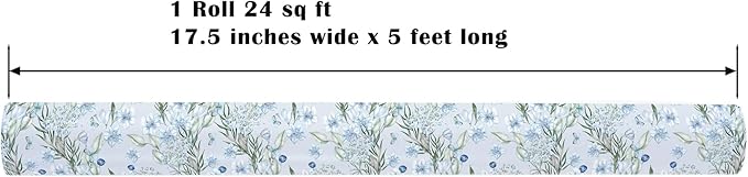 ZINTBIAL Floral Wrapping Paper Roll - Light Blue Watercolor Flowers and Butterfly Design, 17 Inches x 16.5 Feet, Gift Wrap for Wedding, Bridal Shower, Birthday, with Cut Lines on Back
