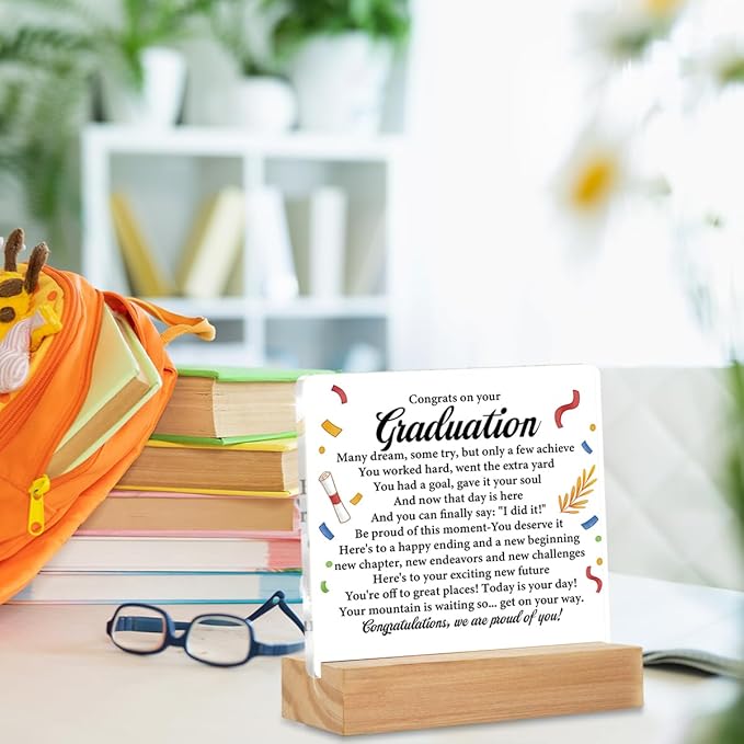 Graduation Gifts for Her Him Girls Boys Congratulations Gifts from Parents Grandparents Friends to College High School Master Graduates Acrylic Sign Decoration Gift 4 x 4 Inches