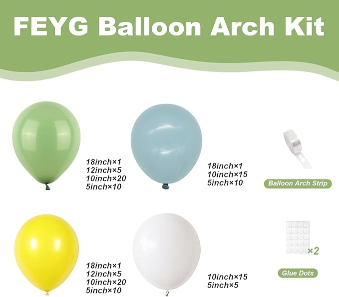 Blue and Yellow Balloon Arch Kit,120pcs Cartoon Pastel Balloons with Blue Yellow Sage Green Sand White Balloons for Classic Bear Themed Baby Shower Wedding Birthday Party Decorations