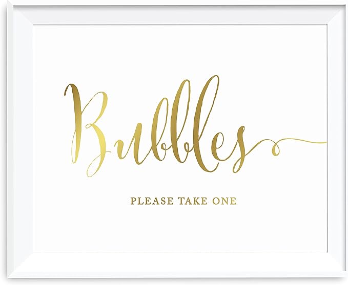 Andaz Press Wedding Party Signs, Metallic Gold Ink Print, 8.5x11-inch, Bubbles Please Take One Sign, 1-Pack, Unframed