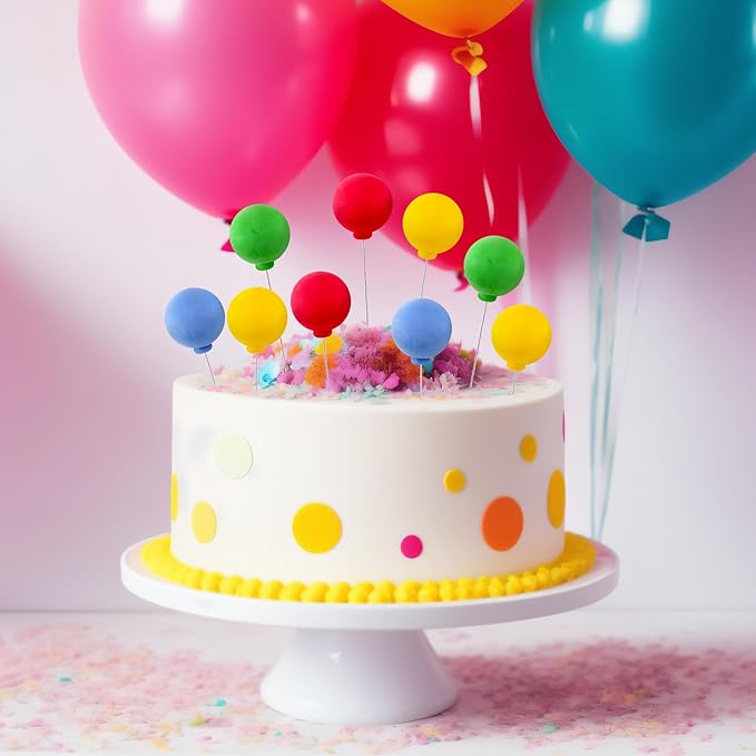 Sieral 40 Pcs Mini Balloon Cake Toppers Colorful Rainbow Cake Topper Round Clay Balls Cupcake Toppers for Birthday Baby Shower Wedding Party Decorations (Classic Color,Clay)