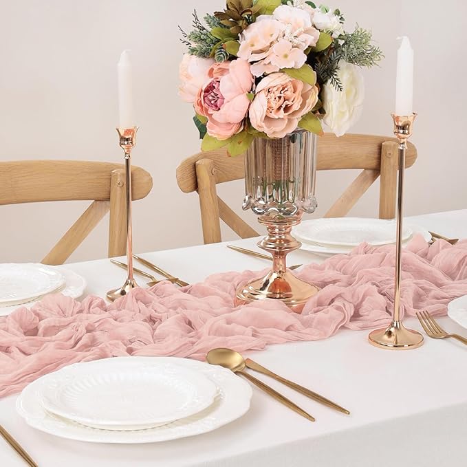 Dusty Pink Table Runner Cheesecloth Table Runner 14FT Farmhouse Table Runners 160 Inches Fall Table Decor Dining Room Centerpiece Wedding Boho Baby Shower Birthday