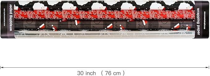 WRAPAHOLIC 30 Inch Christmas Wrapping Paper Roll - Jumbo Roll Black and Red Retro HO HO HO Santa, Silver Snowflake Holiday Collection with Metallic Foil Shine - 4 Rolls - 30 Inch x 120 Inch Per Roll