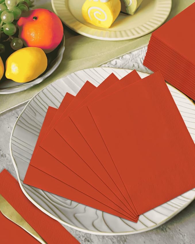qiqee Orange Red Paper Napkins 13 * 16inch Guest Paper Disposable Towels Napkin Paper Hand Towels for Wedding, Dinner, Birthday Party, Dessert Cocktail & Kitchen Napkins( 120 Count)