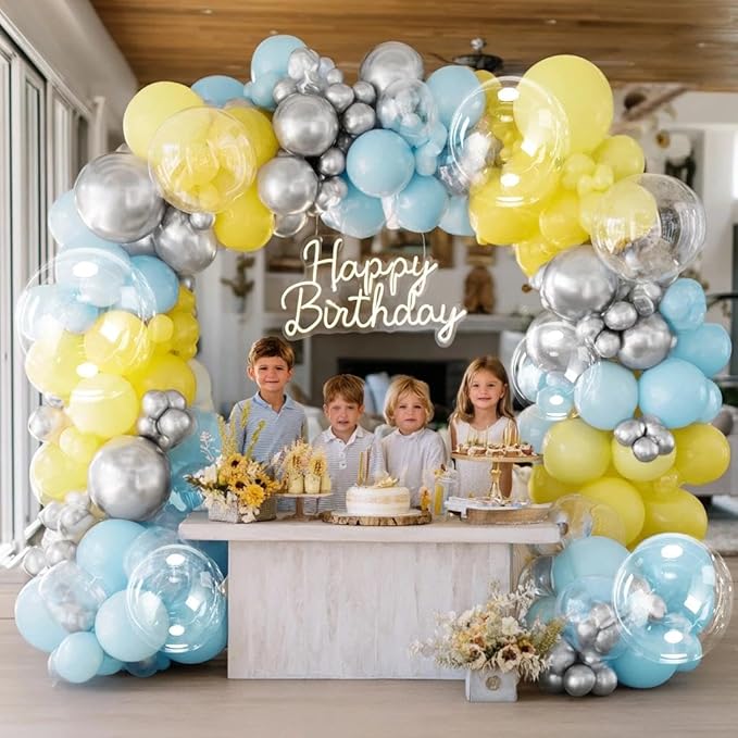 Yellow Balloon Arch Kit, Double Stuffed Pastel Yellow Sliver Metallic Balloon Garland Clear Bobo Balloons for Wedding Baby Shower Birthday Bridal to Bee Fall Party Decorations