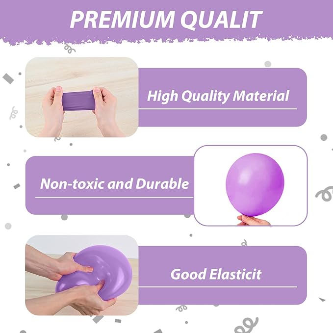 Purple Balloons, 50pcs Metallic Purple Balloons, Pearl Light Purple Retro Balloon, Purple Confetti Balloon for Girl Woman Birthday Party Baby Shower Gender Reveal Wedding Bridal Shower Decoration