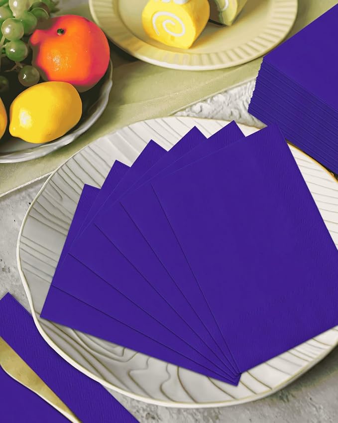 qiqee Deep Purple Paper Napkins 13 * 16inch Guest Paper Disposable Towels Napkin Paper Hand Towels for Wedding, Dinner, Birthday Party, Dessert Cocktail & Kitchen Napkins( 120 Count)