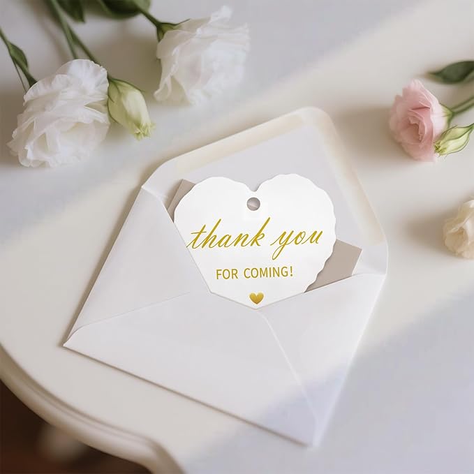 50pcs Gold Foil Thank You Tags with String, Pre-Punched Hole Gift Tags with String - Perfect for Weddings, Baby Showers, Parties, Celebrations - Thanks You for Coming (2.36"*2.16")