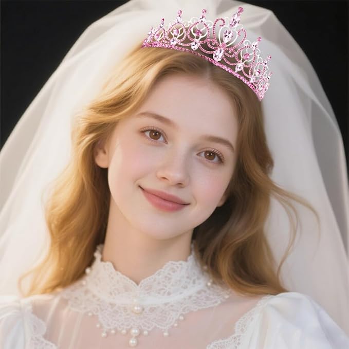 TODDER Pink Tiara for Women Girls Rhinestone Princess Queen Crowns Crystal Headband for Girls Wedding Hair Accessories for Bridal Birthday Party Prom Halloween Cosplay Holidays