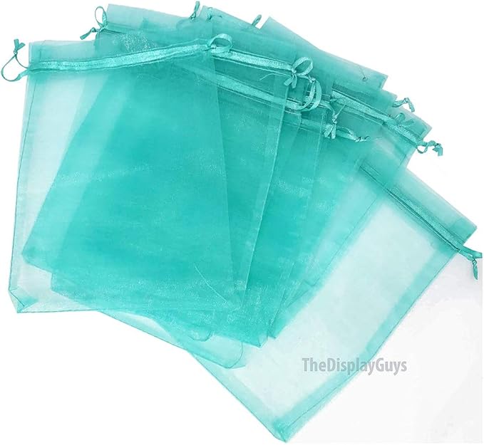 TheDisplayGuys 100-Pack 3x4 Teal Sheer Organza Gift Bags with Drawstring, Jewelry Candy Treat Wedding Party Favors Mesh Pouch