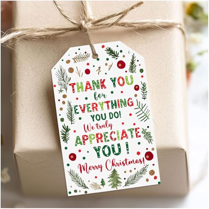 Treat for You to Say Thank You for All You Do Gift Tag We Appreciate You Christmas Gift Tags with String Employee Appreciation Company Staff Christmas Holiday Favor Tags Pack of 20 (Appreciate B)
