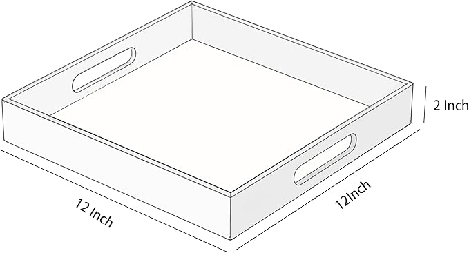 Glossy White Acrylic Serving Tray with Handles-Butler Trays for Coffee Table, Snacks,Breakfast in Bed, Kitchen Countertop,Vanity,Makeup Organizer,Ottoman (White, 12x12 Inches)