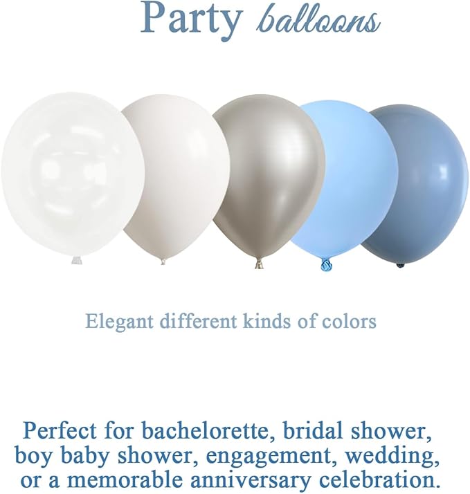 Dusty Blue and White Silver Balloons Bachelorette Party Decorations- 35Pcs 12in Baby Blue, White, Clear, Diamond Silver Latex Baloons for Bachelorette, Baby Shower Boy Party Décor
