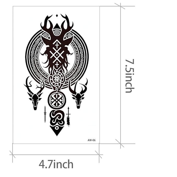 10 Sheets Large Tribal Viking Temporary Tattoos for Men & Women โ 7.4"x4.7" Black Totem Fake Tattoo Stickers Waterproof Removable Body Art for Chest Arm Back Shoulder
