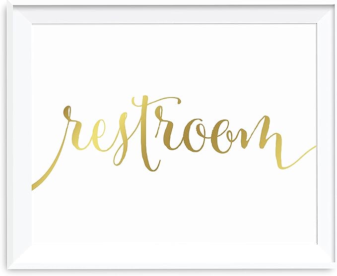 Andaz Press Wedding Party Signs, Metallic Gold Ink Print, 8.5-inch x 11-inch, Restroom, 1-Pack, Unframed
