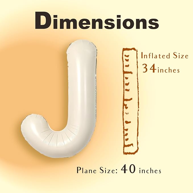 SUWEN 40 Inch Cream Large J Letter Balloons Big Foil Helium Letter Balloons A-Z Jumbo Mylar Happy Birthday Party Decorations for Girl Anniversary Party Supplies