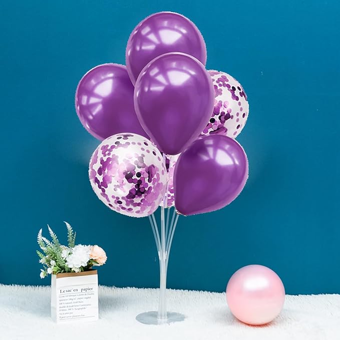 6 Set Balloon Stand with Purple Balloons Centerpiece Table Decorations Birthday Bridal Shower Wedding Mother's Day Retirement Thanksgiving Halloween New Years Decorations 2025