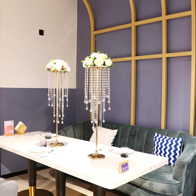 10 Pcs Tall Elegant Wedding Centerpiece Stand, Metal Flower Candle Holder with Chandelier Crystal, 29.5inch Gold Flower Vase,for Wedding Party Birthday Christmas Home Décor