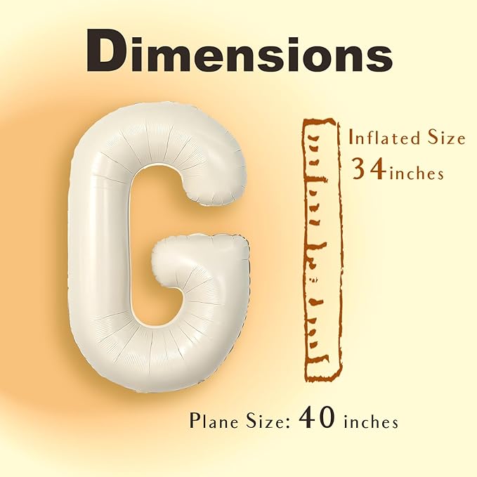 SUWEN 40 Inch Cream Large G Letter Balloons Big Foil Helium Letter Balloons A-Z Jumbo Mylar Happy Birthday Party Decorations for Girl Anniversary Party Supplies