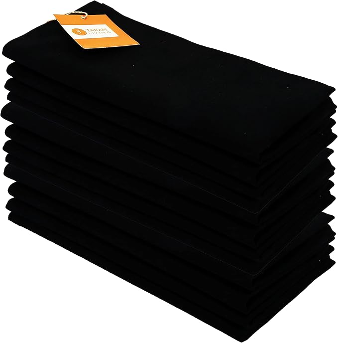 TARAN LIVING Cotton Table Décor Durable Washable Table Cloth Napkins Set Dinner Fall Sustainable Cotton Cloths Perfect for Gifts - Set of 12 18x18 Inch - Black