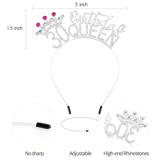 VELSCRUN 30th Birthday Queen Headband, Tiara Crown for Women, 30th Birthday Decorations for Her, Birth Queen Tiaras Crowns Sash for Women Mom Birth Party Decoration Hair Accessories Silver