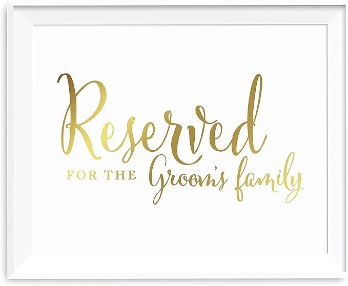 Andaz Press Wedding Party Signs, Metallic Gold Ink Print, 8.5-inch x 11-inch, Reserved for the Groom's Family, 1-Pack, Unframed