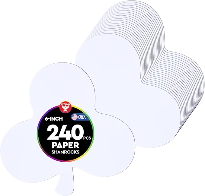 Hygloss Shamrock Shape Paper Cut-Outs for Arts & Crafts-Many Creative Uses-St. Patrick’s Day Activities- White -6 Inches- 240 Pcs
