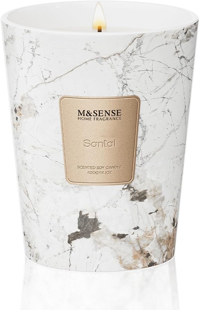 M&SENSE Santal Scented Candles for Home, 3 Wick Highly Scented Jar Candle, 14.1 Oz 80H Long Lasting Burning Christmas Candle for Women, Aromatherapy Candles for Holiday Christmas Gift