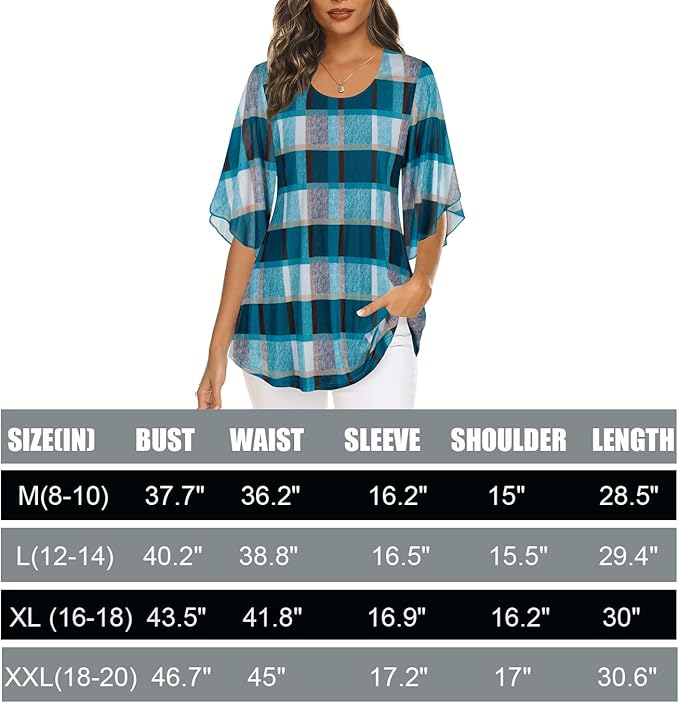 Ninedaily Women's Tops 3/4 Sleeve Blouses Dressy Casual Double Layers Mesh Tunic Shirts