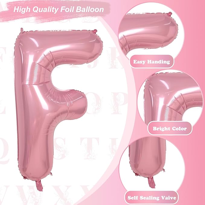 Giant Alphabet F Foil Letter Balloon, Pastel Pink Inflatable Word Balloons F Letter Birthday Decor, 40 Inch Baby Pink A-Z Custom Alphabet Balloons for Girls Baby Shower Party Decoration Supplies