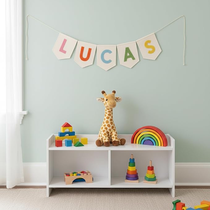 Pastel Rainbow Name Bunting, Personalized Embroidered Name Banner for Nursery Decor, Custom Embroidered Felt Nursery Letter Bunting for Baby Birthday Party Shower Gift