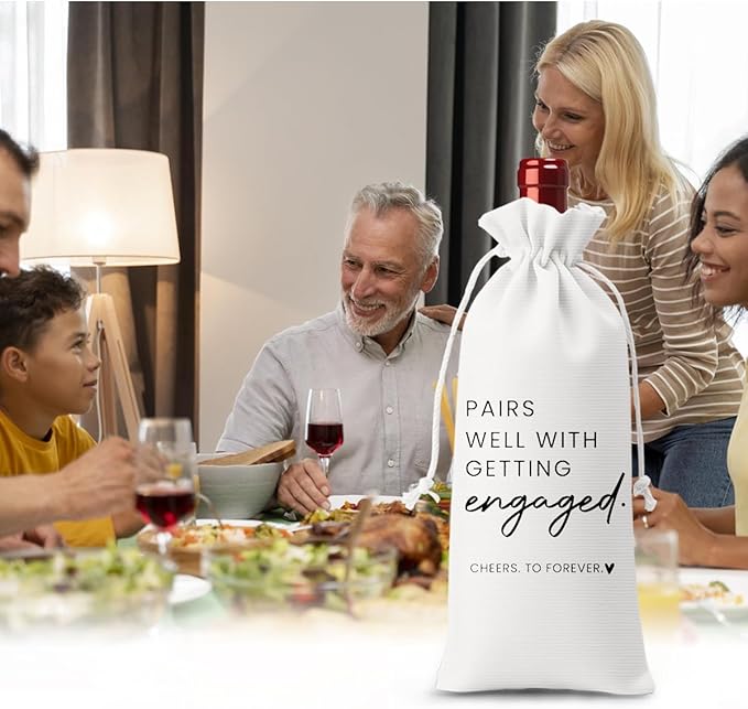 FBCCZEY Engaged Gifts Engagement Gifts for Couples Her Engagement Party Decorations Bridal Shower Decorations Wine Gift Bag Cheers To Forever Wine Bag - White