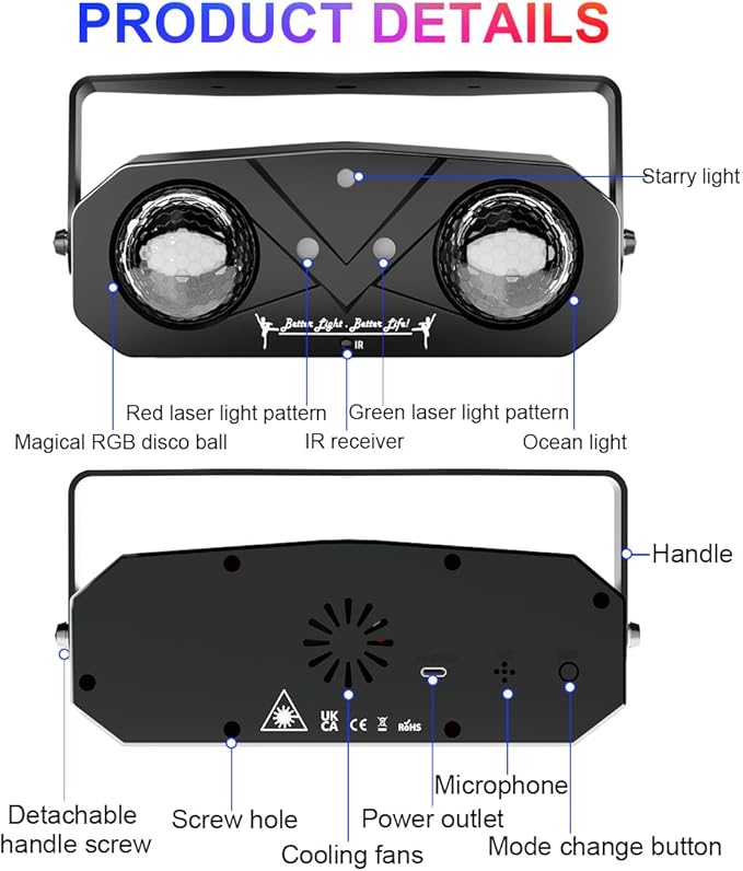 Party Disco Ball, Dj Disco Light Strobe Dance Sound Activated with Remote Control Stage Rave Light Ocean Star Projector for Club Parties KTV Christmas Halloween Décor Birthday Outdoor Glow Party