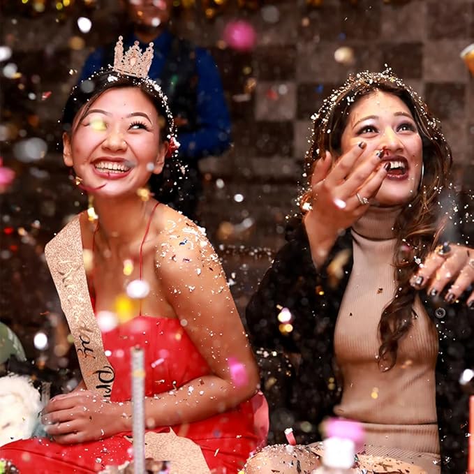 Birthday Princess Sash for Women Tiara & Crowns Headbands for Girls Happy Birthday Party Accessories Favor Supllies Leona Rose Gold Pink, 2 Pack