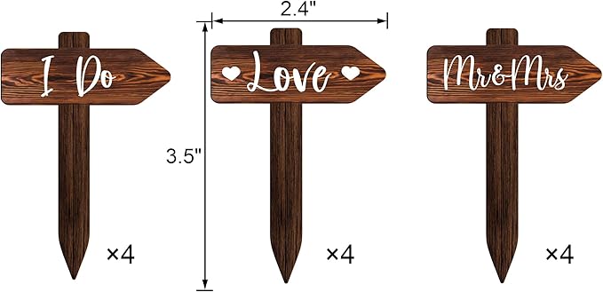 12 PCS Rustic Wedding Cupcake Toppers in Wood Wedding Engagement Cake Decorations