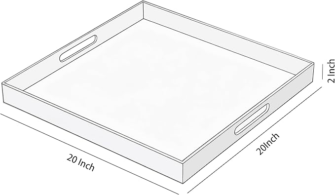 Clear Acrylic Serving Tray with Handles-Butler Trays for Coffee Table, Snacks,Breakfast in Bed, Kitchen Countertop,Vanity,Makeup Organizer,Ottoman (Clear, 20x20 Inches)